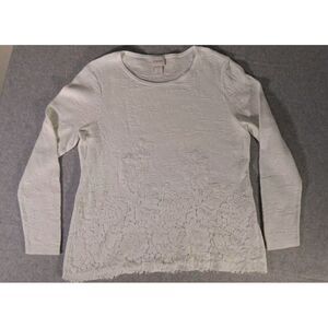 Chico's Sweater Womens Size 1 Long Sleeve Top‎ Lace Overlay Ivory Cream Preppy